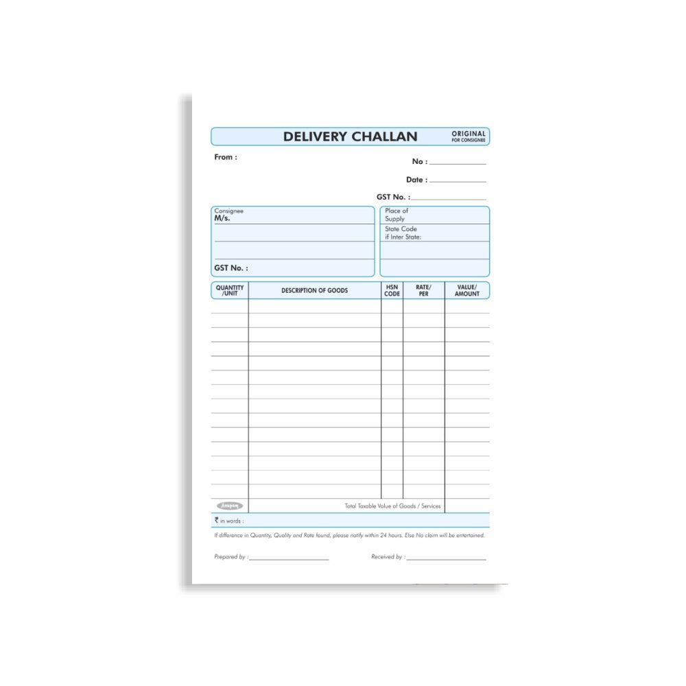 Anupam Delivery Challan 14cm x 22cm Hard Board Back with Dynamic Titles - 70 GSM (pack of 2)